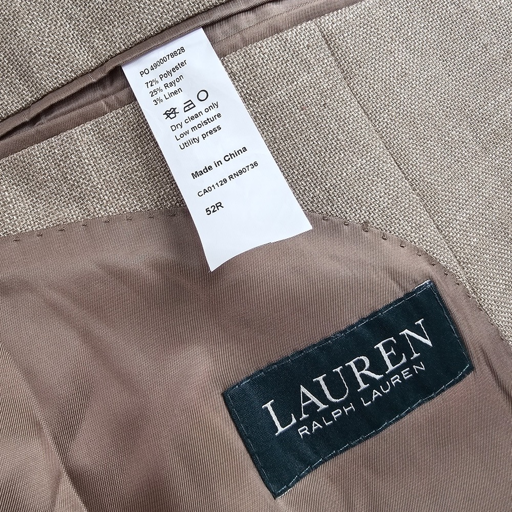 Ralph Lauren LRL Blazer Men's 52R Sport Coat Jacket Polyester Linen Blend Beige - Picture 6 of 11